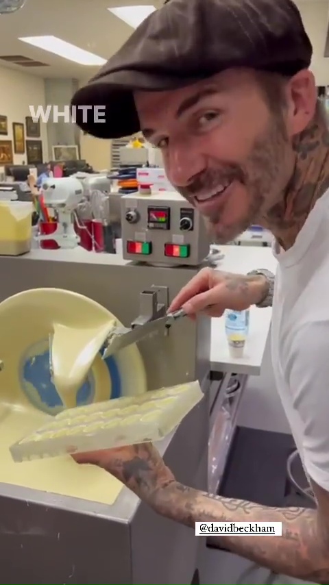 David Beckham cracked jokes as he joined Victoria in a chocolate masterclass this week