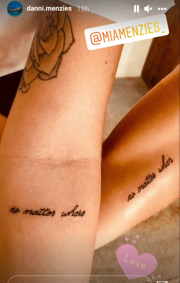 The pair revealed their matching tattoos that say 'no matter where, no matter when'