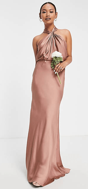 A rose blush coloured bridesmaids dress is often a popular choice