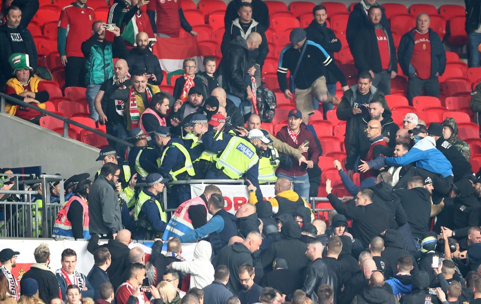 The stewards and police were forced back down the stairwell