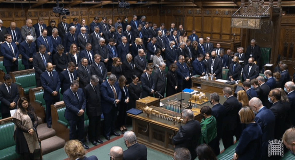 MPs observed a minute's silence in the Commons chamber this afternoon and left a spot free (third row back, left)