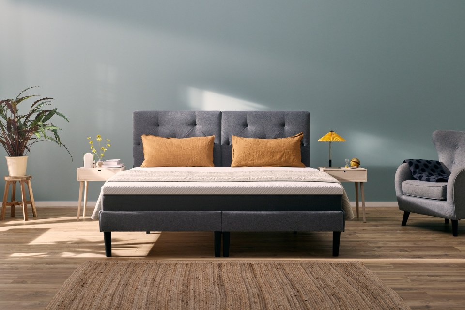 The Emma bed comes in light grey and dark grey upholstery