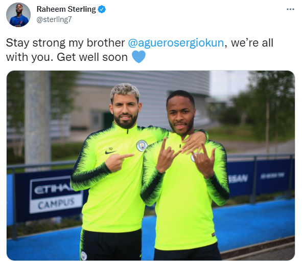 Raheem Sterling also sent a message of support to Aguero