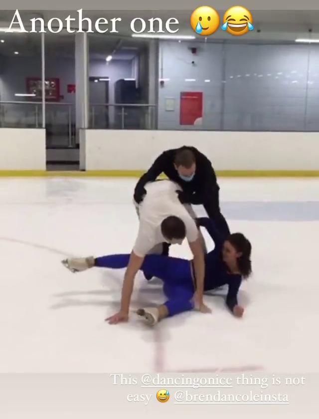 The pair went crashing down onto the ice