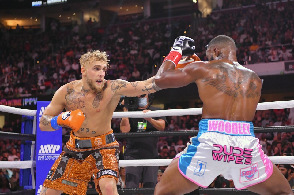 Jake Paul in his win over ex-UFC champion Tyron Woodley