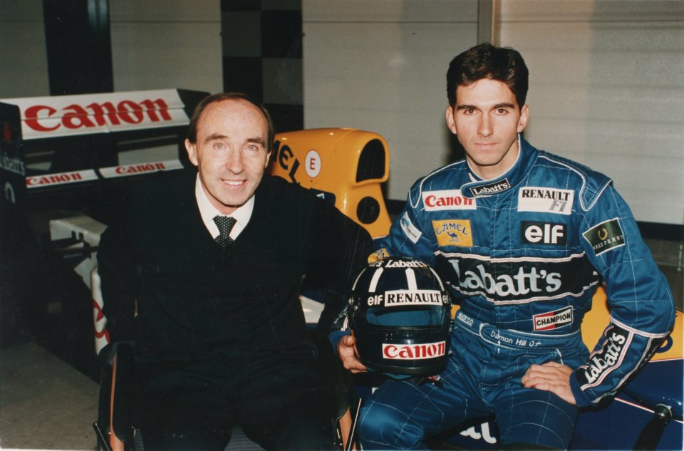 Frank Williams with former F1 driver Damon Hill in 1992