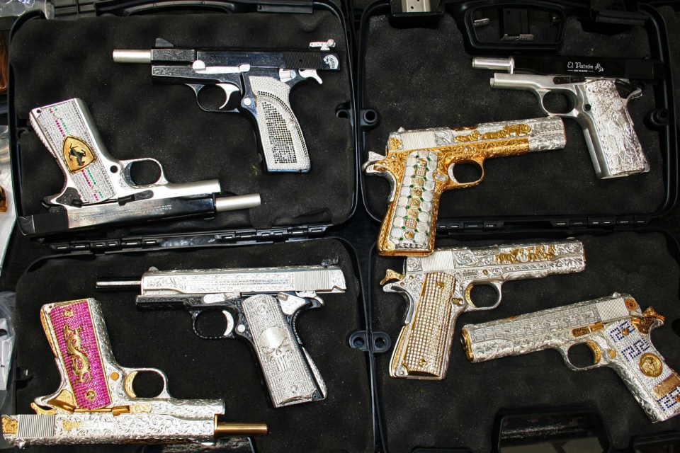 A stash of personalised guns owned by cartel members