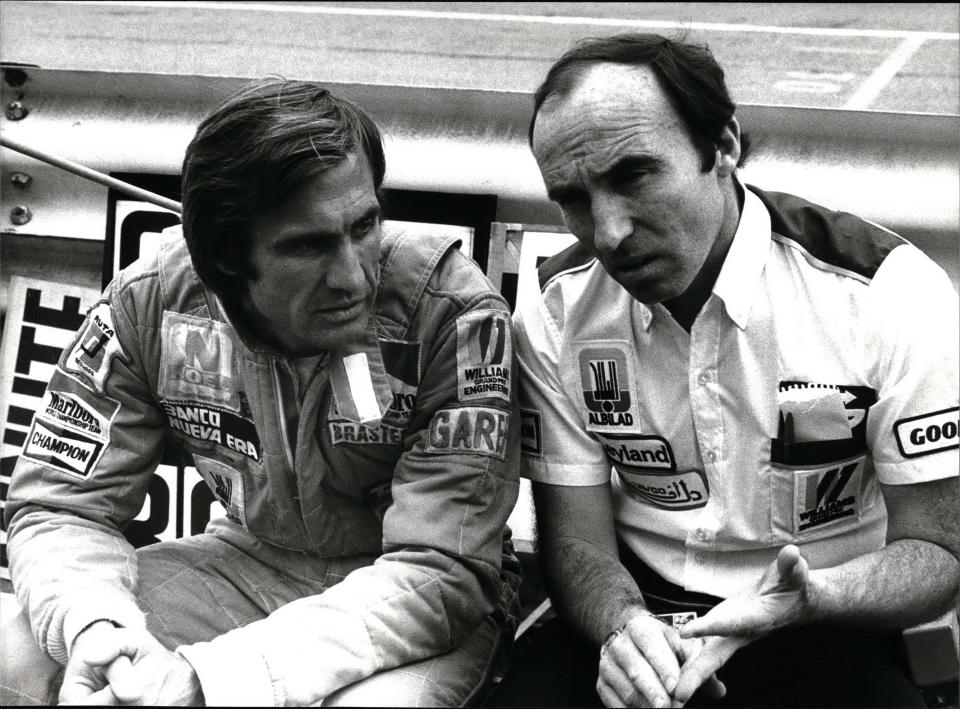 Argentine driver Carlos Reutemann (left) with Sir Frank Williams in 1981