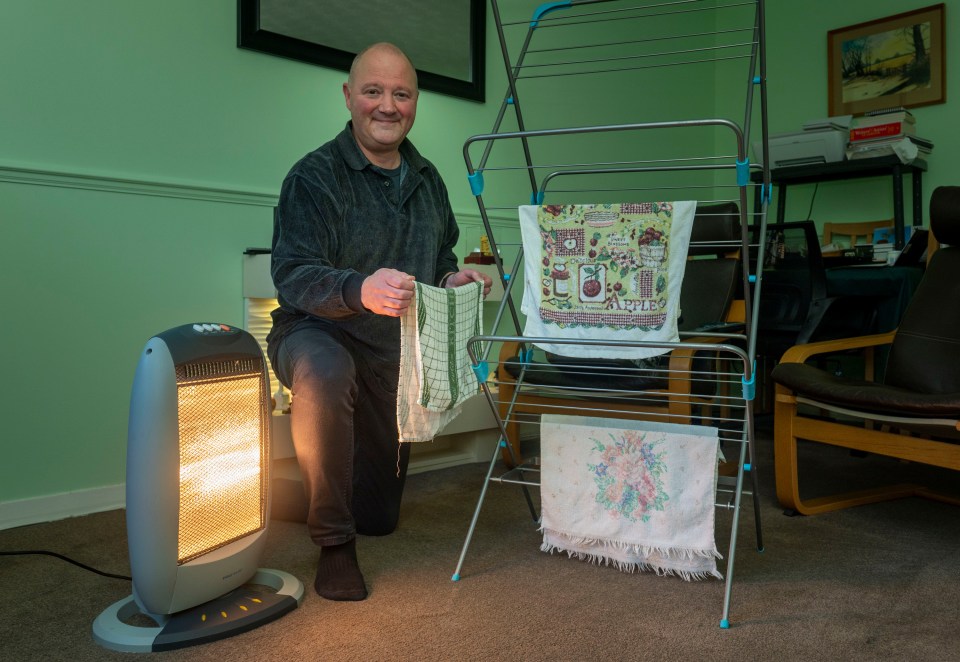 He uses a halogen heater sometimes to dry his clothes quicker, instead of using a tumble dryer