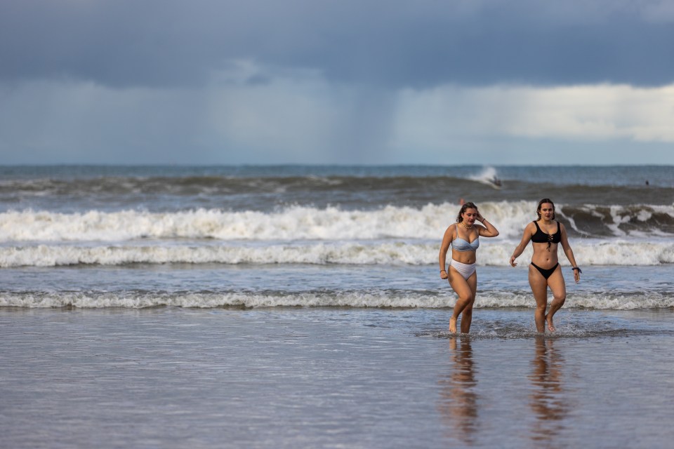 These brave swimmers took a bracing dip at Woolacombe Bay, North Devon