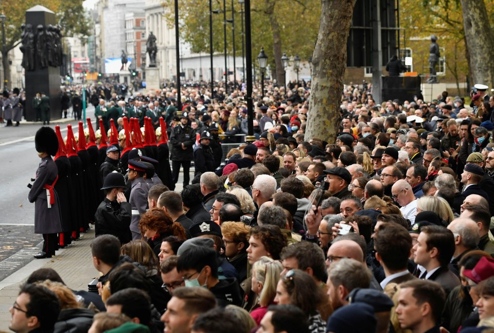 Crowds in Whitehall today ahead of the service