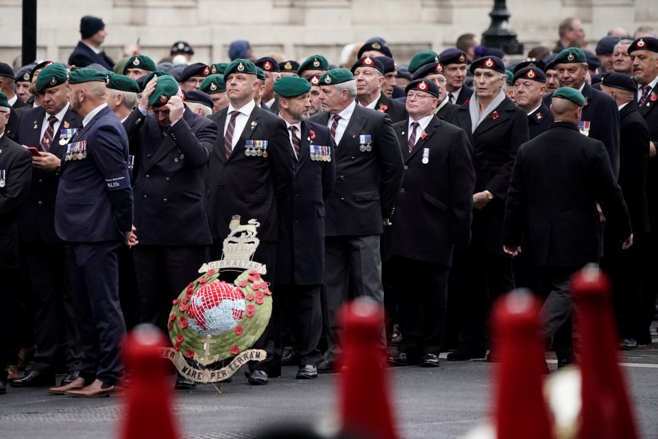 Veterans line up for a march at the Cenotaph