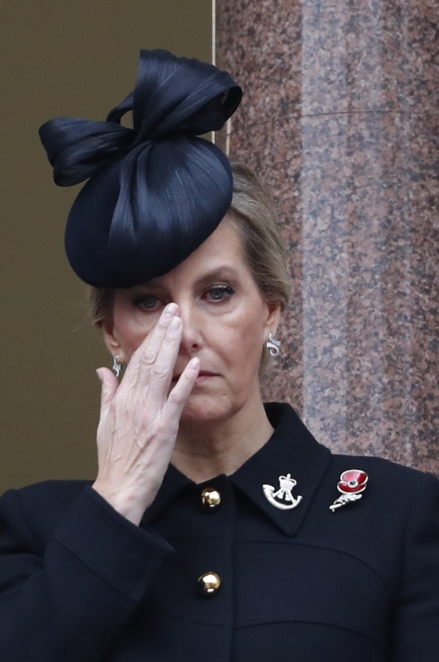 Sophie Wessex wipes away a tear at the poignant service