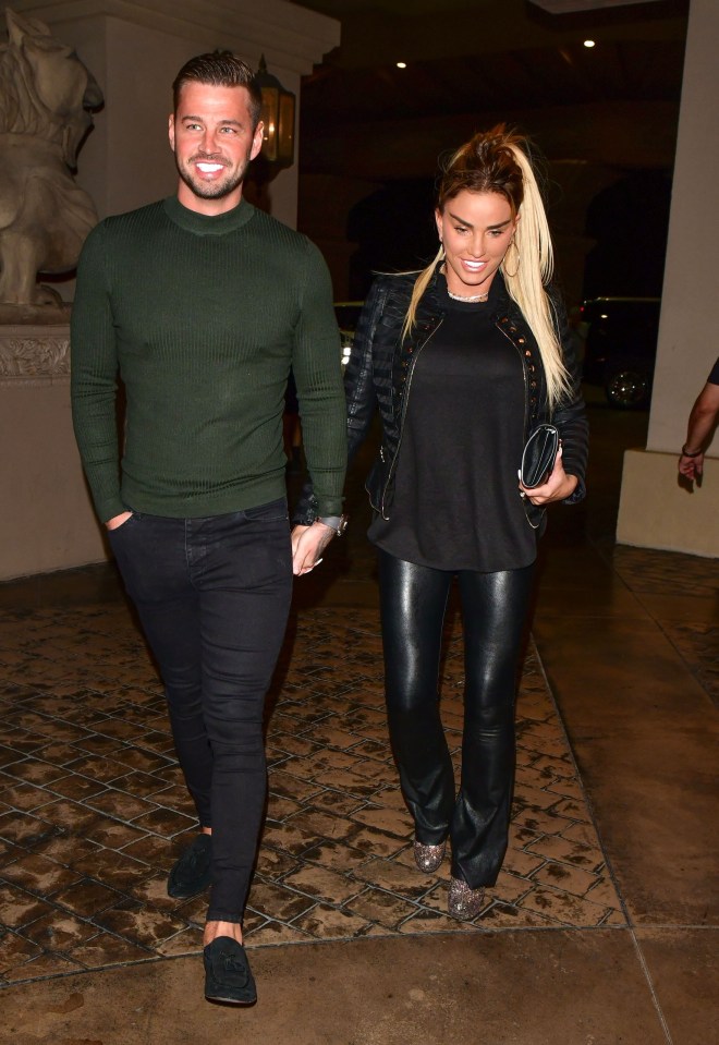 Katie Price and Carl Woods enjoyed a night out with pals ahead of their Las Vegas wedding