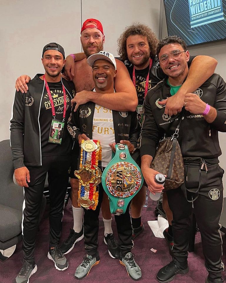 Tommy Fury with brothers Tyson, Shane, Hughie and trainer Sugarhill Steward