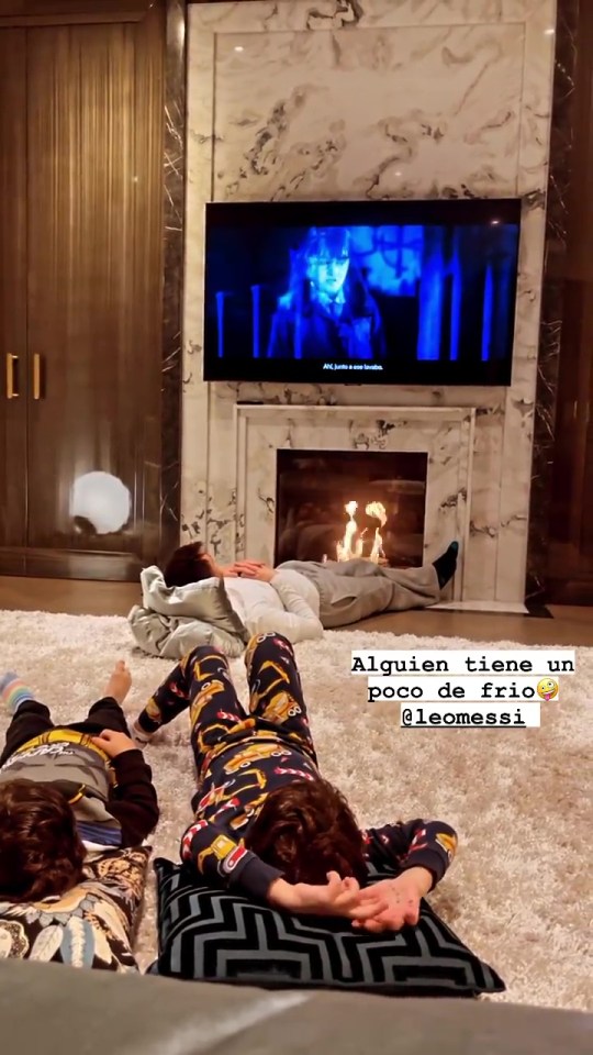 Lionel Messi and his two sons looked relaxed as they watched Harry Potter