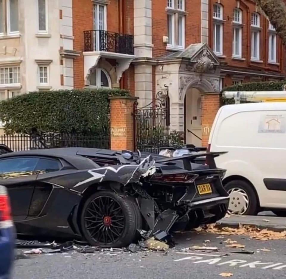 The rear of the supercar has been smashed up while it appeared to be stationary