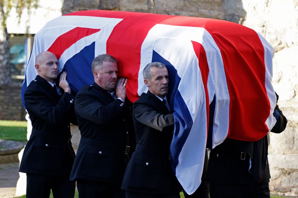 Sir David Amess' coffin, draped in the Union Jack, was carried into the church