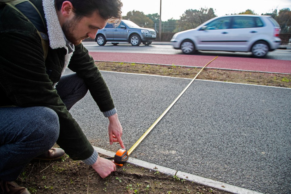 The cycle lane measures nearly 10ft, almost the same as the A-road