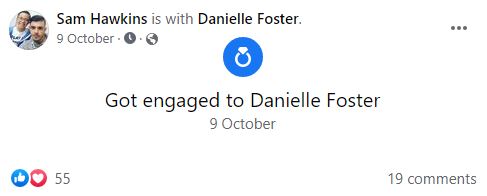 Hawkins posted on Facebook he was engaged to Danielle Foster