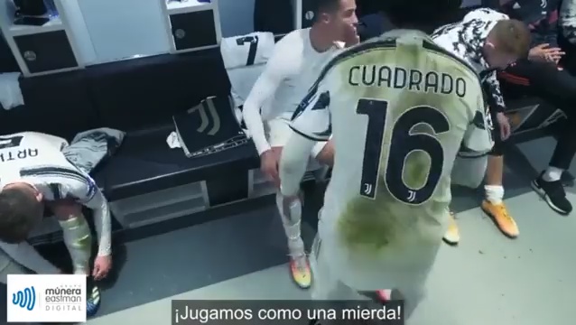 Juan Cuadrado tries to calm the furious striker