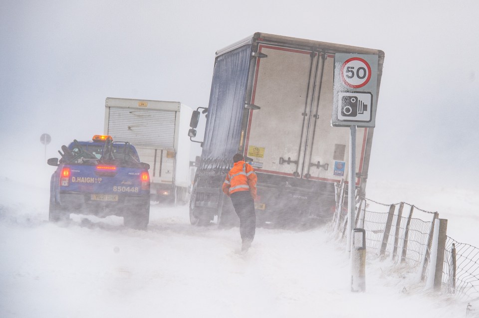 Traffic is stranded on the A635 near Saddleworth in Oldham