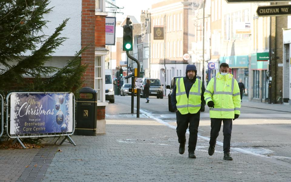 NHS Test & Trace workers on Brentwood High Street, Essex