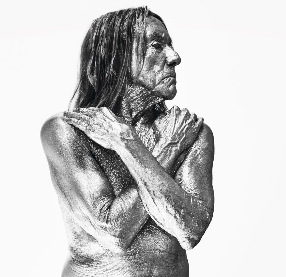 And rock legend Iggy Pop, 74, posed shirtless while covered in silver paint