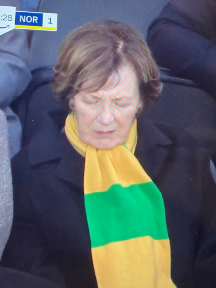 Delia Smith, 80, was caught appearing to get some shut eye during Norwich's draw with Newcastle