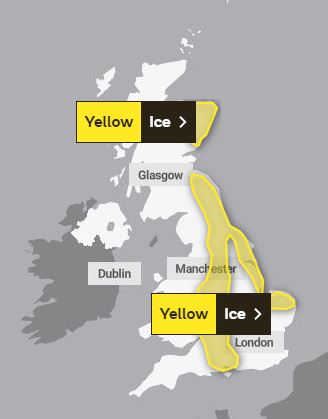 Yellow weather warnings for ice are in place