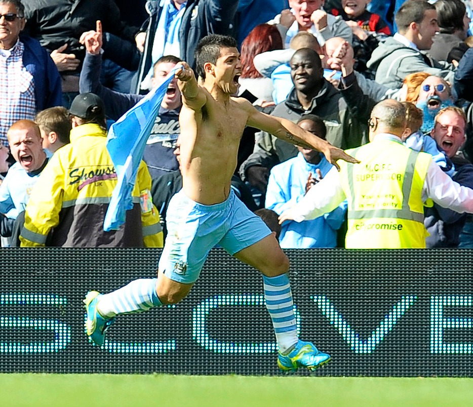 Sergio Aguero scores during Man City's 2012 campaign