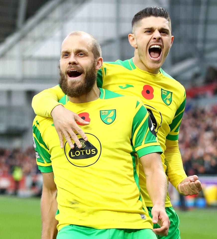 Teemu Pukki celebrates his first half strike as Norwich FINALLY picked up their first win of the season