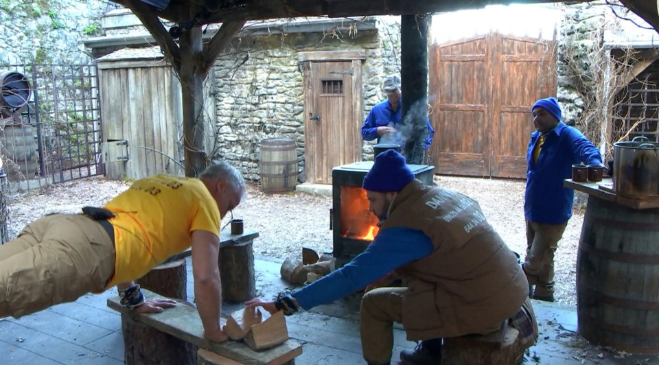 The actor gazed at David chopped wood