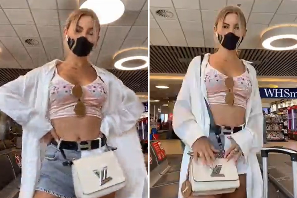 A tiktok user wears her purse as a bum bag to take it on a flight