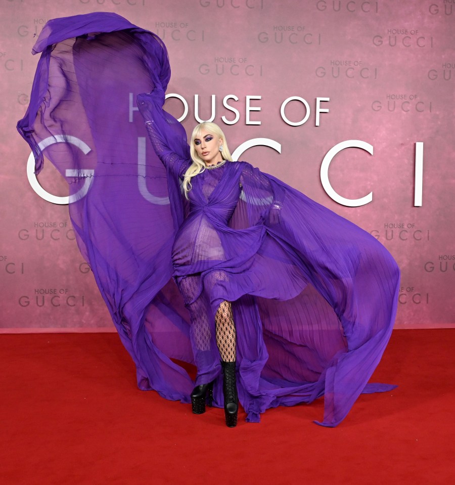 The 35-year-old star oozed Italian glamour in a sheer purple dress