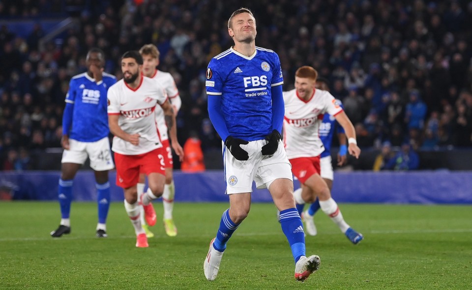 Leicester star Jamie Vardy missed a crucial penalty against Spartak Moscow in the Europa League