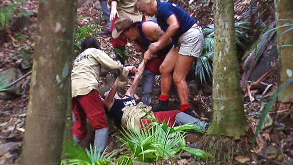 The actress collapsed twice and her fellow campmates rushed to help her