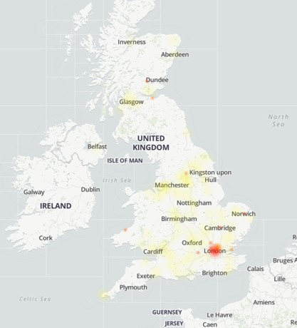 The issues reported were centred around London as over 400 complaints came in