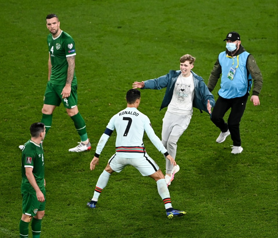 Ronaldo dodged another pitch invader in Portugal's goalless draw with Ireland