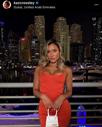 A picture posted on social media showed Kaz in Dubai wearing the same dress with the caption: 'So clean when I pull up to the scene'