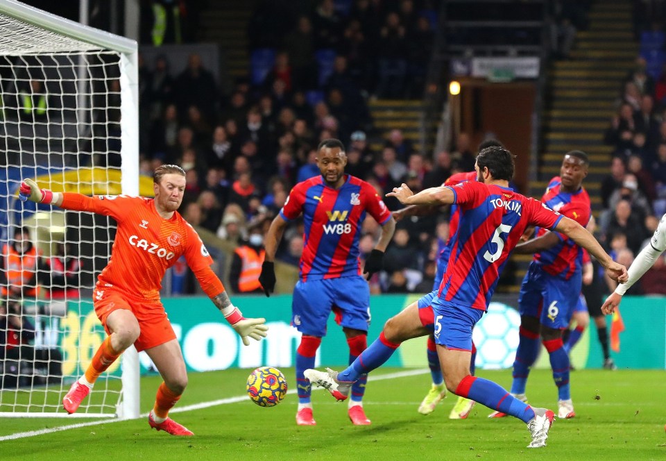 Defender James Tomkins pounces to double Palace’s advantage midway through the second half