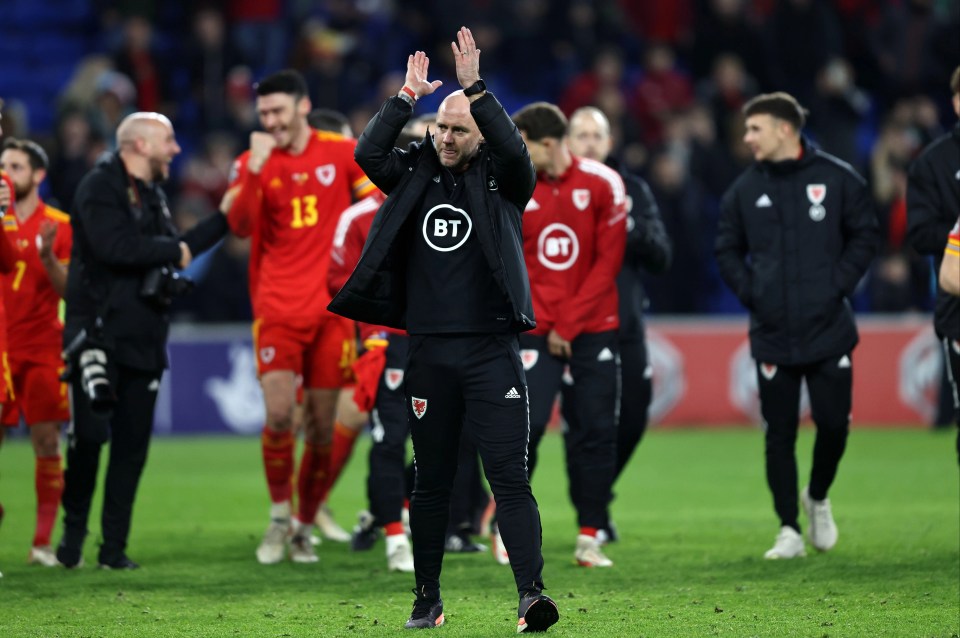 Rob Page celebrates in a World Cup qualifier with Belgium