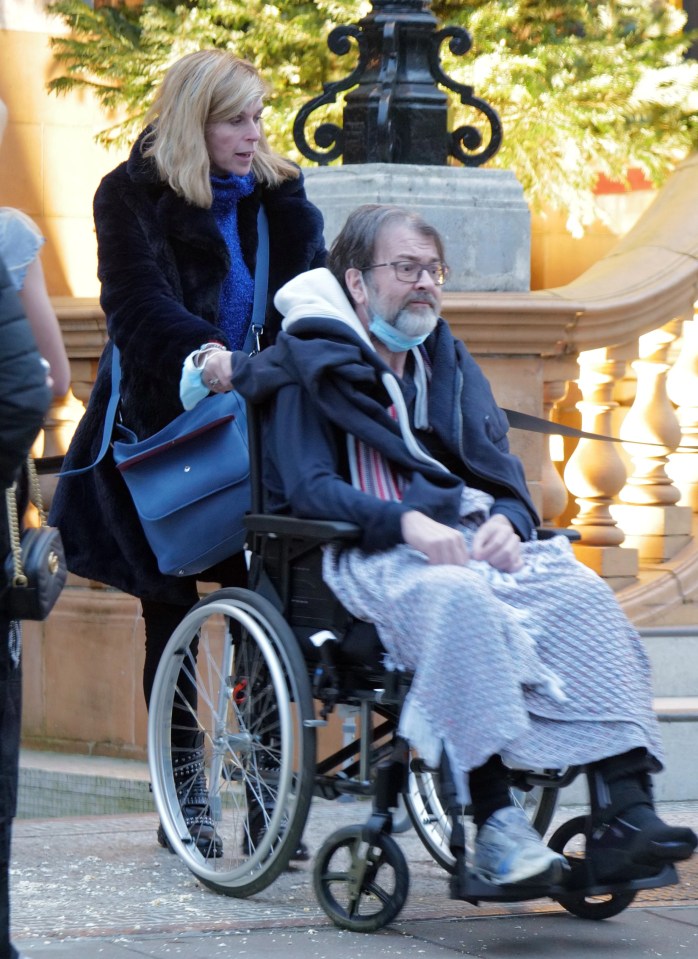 The devoted GMB star was seen pushing him in a wheelchair