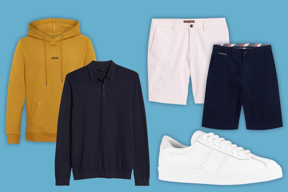 My Fix. From left: Matinique MA Logo Hoodie, £89.95; Selected Homme Berg Long Sleeve Knit Polo, £45; Fairlane & Sons Cotton Stretch Chino Shorts, £38; Tommy Hilfiger Brooklyn Light Twill Short, £70; Superga Leather 2843 Sport Club Trainer, £75