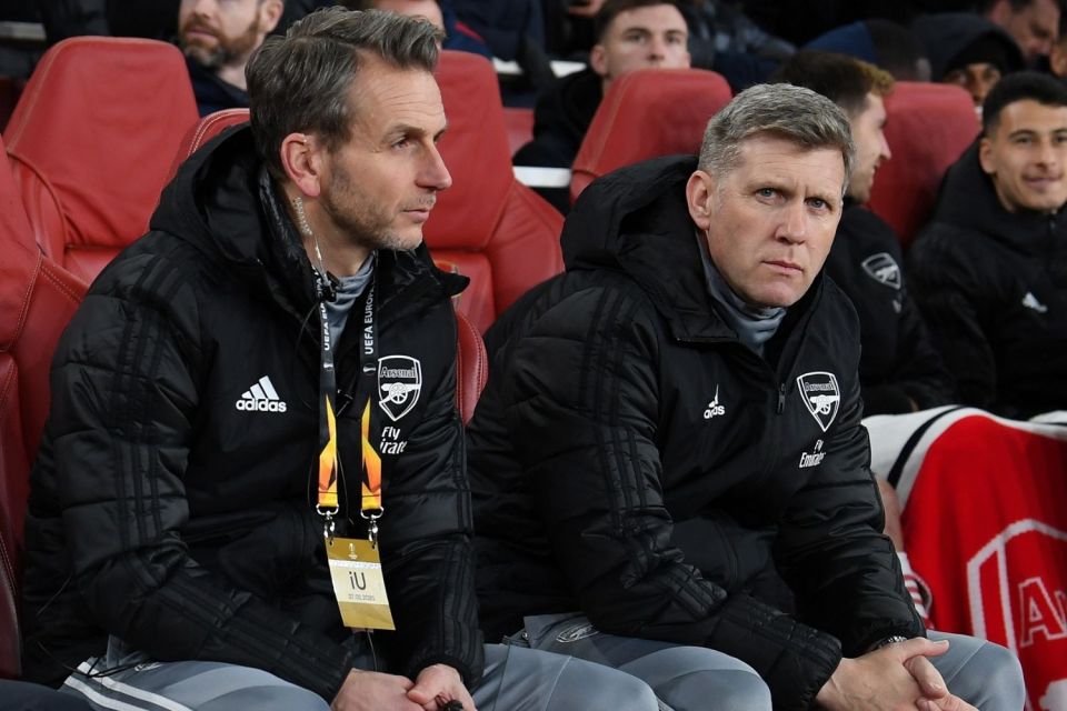 Albert Stuivenberg and fellow Arsenal coach Steve Round