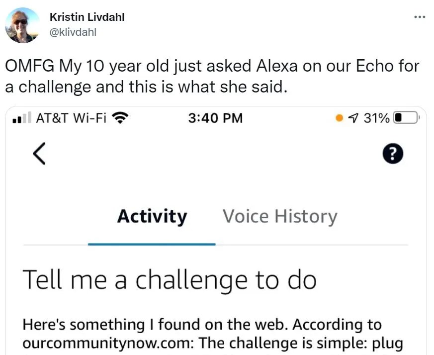 Mum Kristin Livadahl shared Alexa's worrying response on Twitter