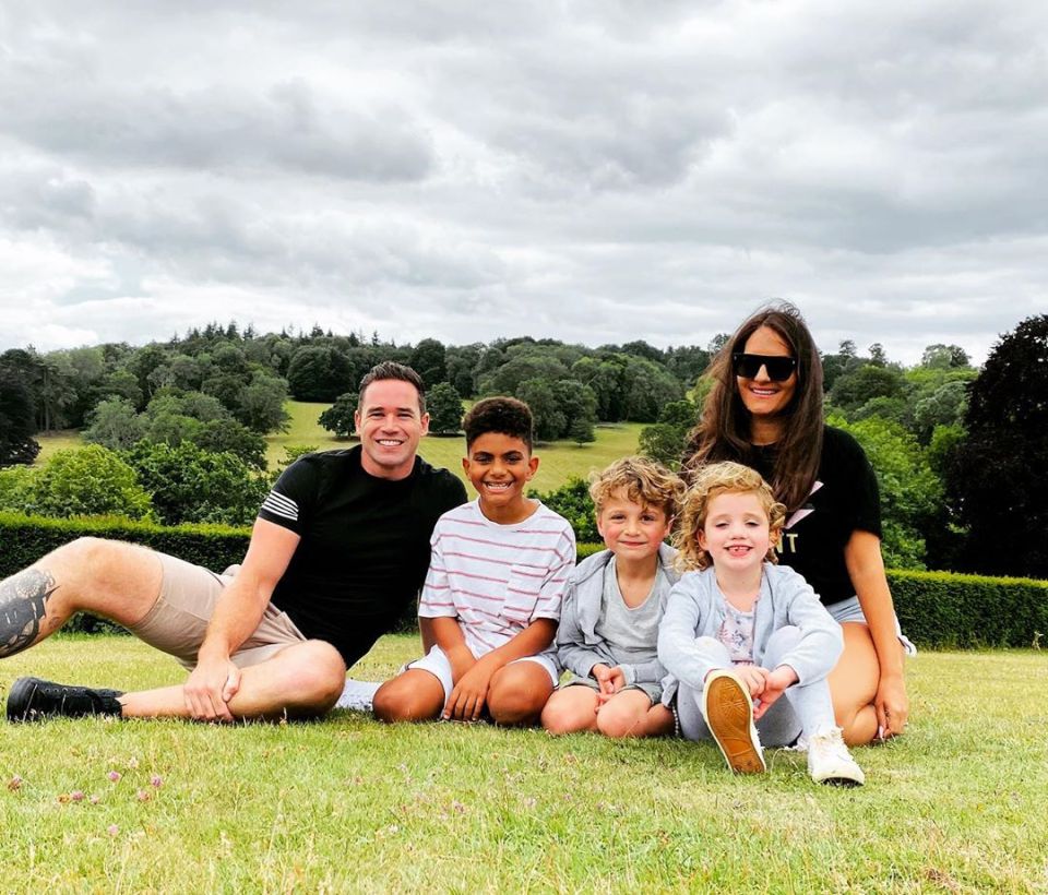 Kieran and the kids with his pregnant fiancee Michelle and her son