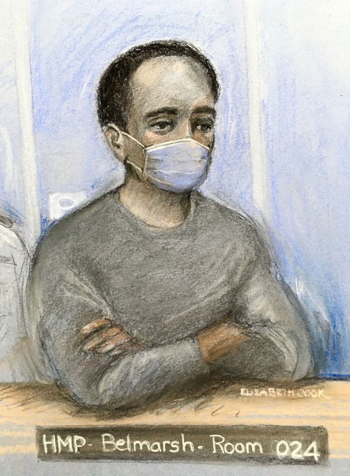 A court sketch of Ali Harbi Ali after he was charged with the murder