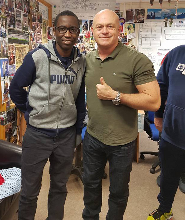 Chileshe Mwamba, 31, was deployed in Estonia in the winter of 2017 after transferring to the Royal Engineers - pictured with Ross Kemp