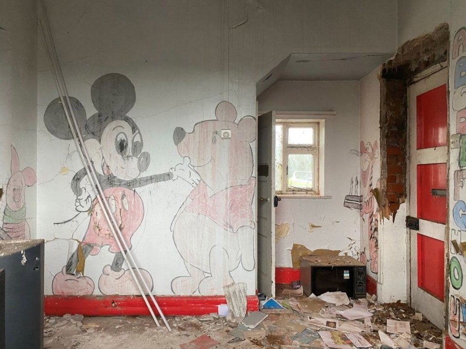 The home features a Mickey and Winnie the Pooh mural